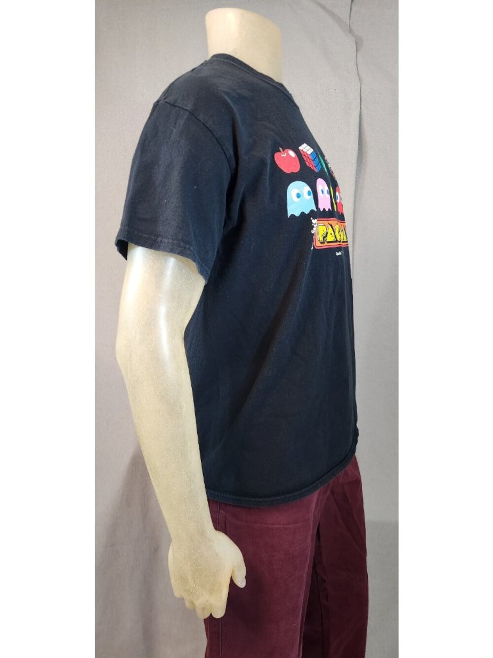 Brisco Rubiks Cube Pac Man 80s Graphic Print LARGE Crew Sh Slv T Shirt Top USED - Picture 3 of 6